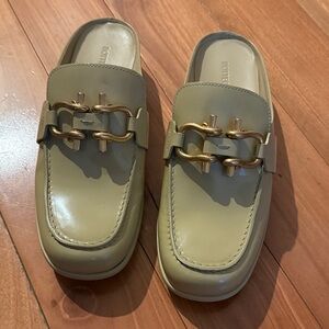 Bottega Veneta Cream Mules with Gold Accents